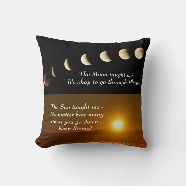 Moon Phases Sun Rises Inspirational Quote Cushion (Front)