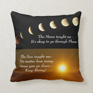 Moon Phases Sun Rises Inspirational Quote Cushion
