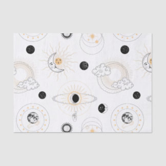Moon phases sun stylised retro vintage planets tissue paper