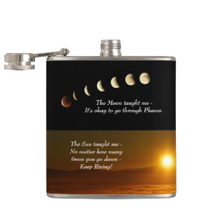 Moon Phases Sunrise Inspirational Quote  Hip Flask