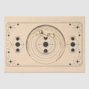 Moon phases tarot card clouds distressed ancient tissue paper