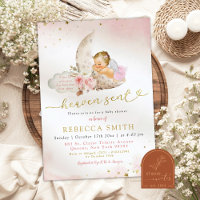 Moon Pink Boho Blonde Girl Angel Baby Shower