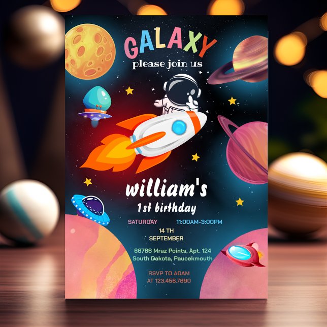 moon Planet Alien Stars Space galaxy 1st Birthday Invitation (Creator Uploaded)