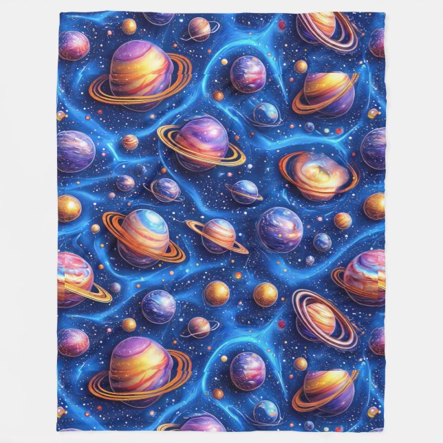 Moon planets galaxy fleece blanket (Front)