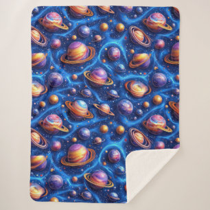 Moon planets galaxy sherpa blanket