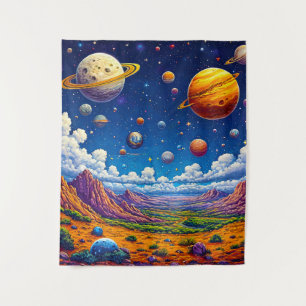 Moon planets galaxy tapestry