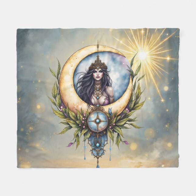 Moon Priestess – Keeper of the Celestial Balance.  Fleece Blanket (Front (Horizontal))