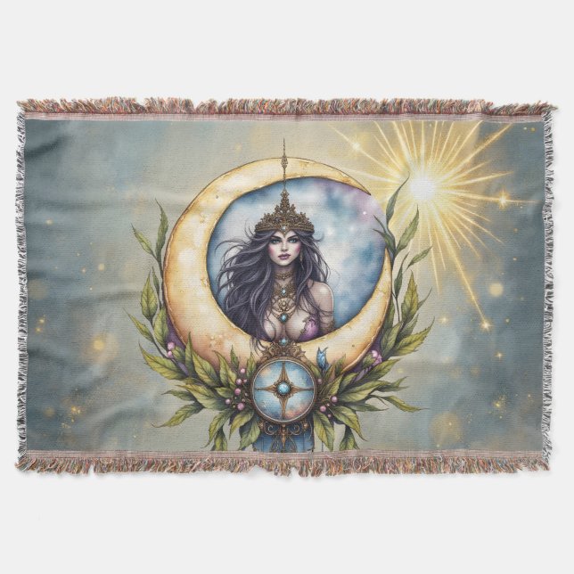 Moon Priestess – Keeper of the Celestial Balance.  Throw Blanket (Front)