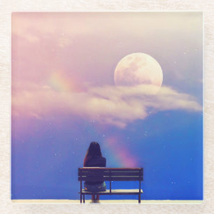 Moon Rainbow: Pastel Sky Beauty. Glass Coaster