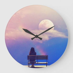 Moon Rainbow: Pastel Sky Beauty. Large Clock