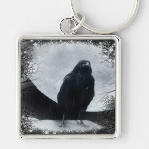 Moon Raven Key Ring