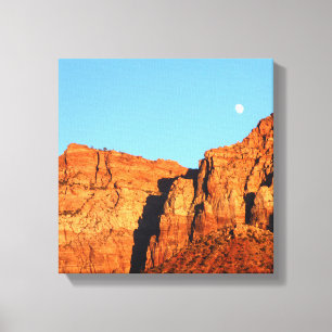 Moon, Red Rocks at Sunset Wrapped Canvas 12" x 12"