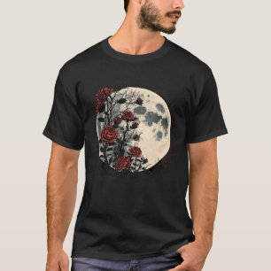Moon Red Roses Flowers Floral Botanist Gardener  2 T-Shirt