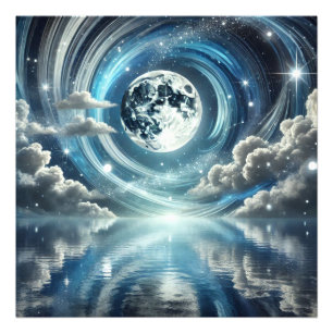 Moon Reflecting Blue Light Photo Print