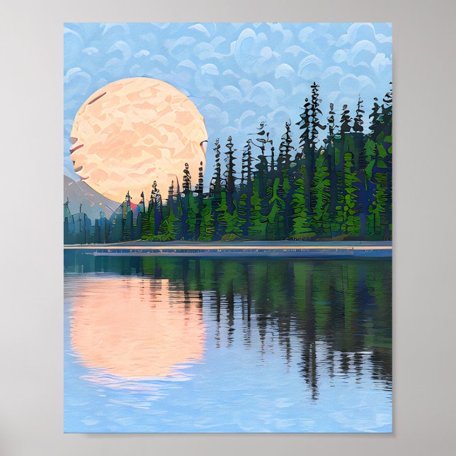 Moon Reflecting Over a Lake Poster (Front)