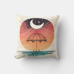 Moon Resting on Umbrella with Starfall Art Cushion