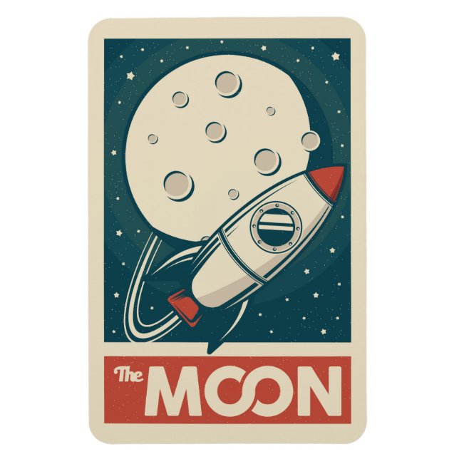 Moon Retro Galaxy Rocket Magnet (Vertical)