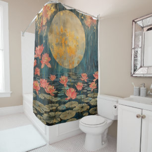 Moon Rise Over a Lotus Pond Shower Curtain