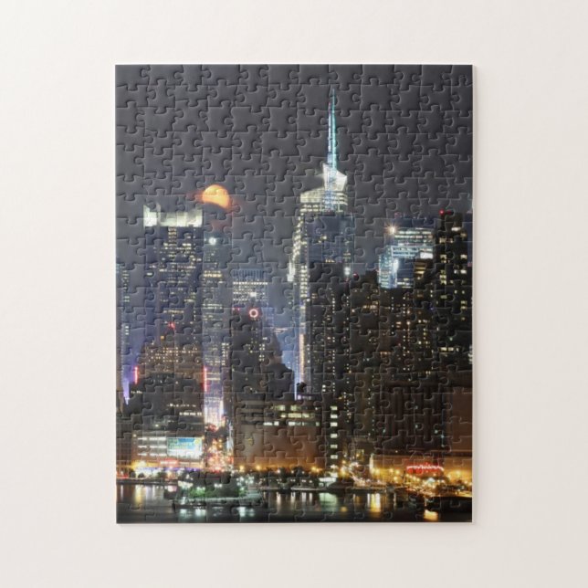 Moon rises over midtown New York. Jigsaw Puzzle (Vertical)