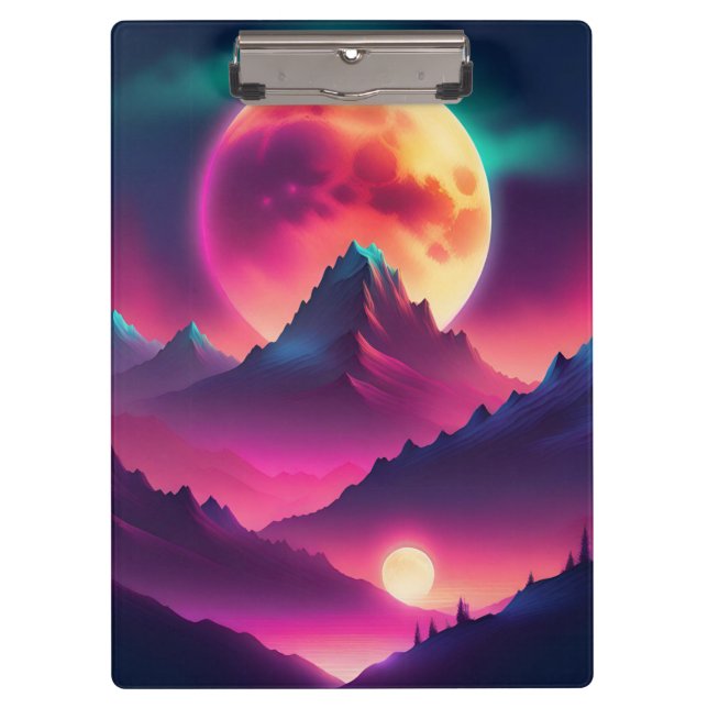 moon rising between the mountains clipboard (Front)