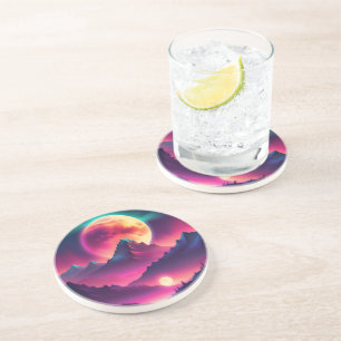 moon rising between the mountains coaster