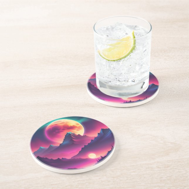 moon rising between the mountains coaster (Side)