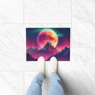 moon rising between the mountains doormat