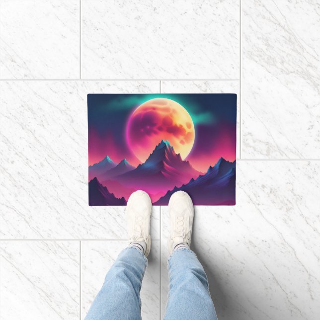 moon rising between the mountains doormat (Indoor)