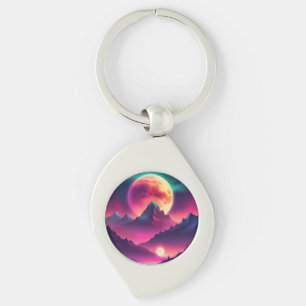 moon rising between the mountains key ring
