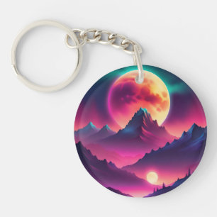 moon rising between the mountains key ring