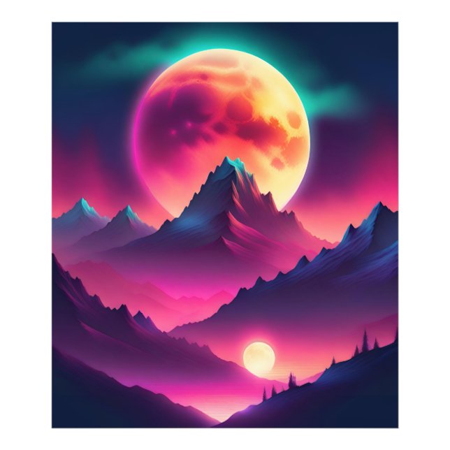 moon rising between the mountains photo print (Front)
