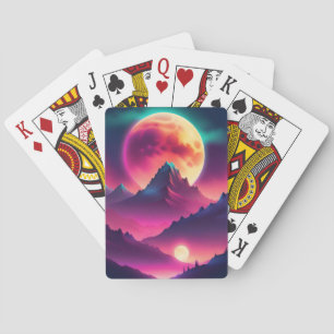moon rising between the mountains playing cards
