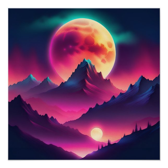 moon rising between the mountains poster (Front)