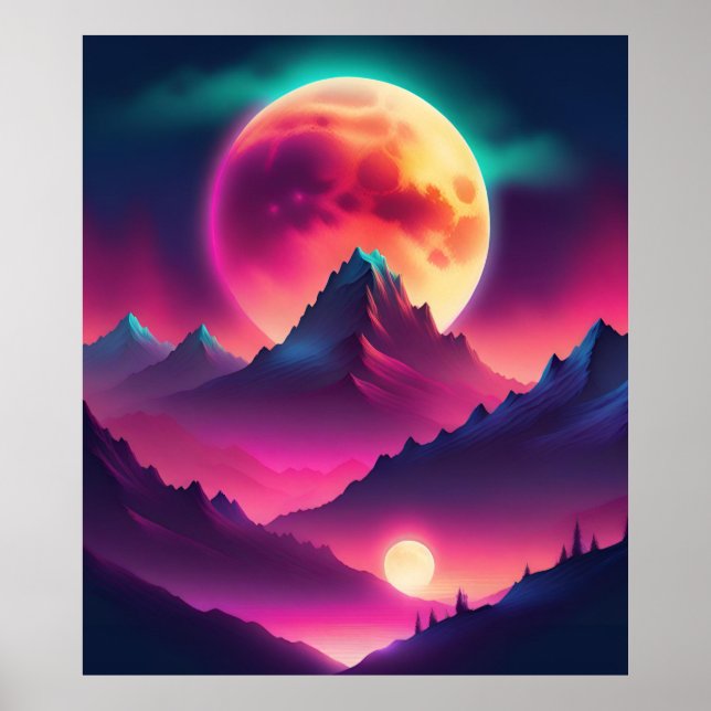 moon rising between the mountains poster (Front)