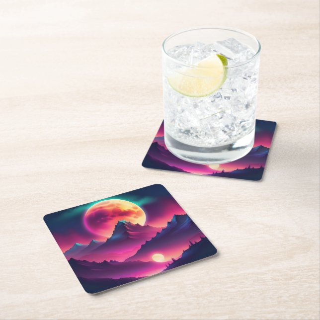 moon rising between the mountains square paper coaster (Insitu)