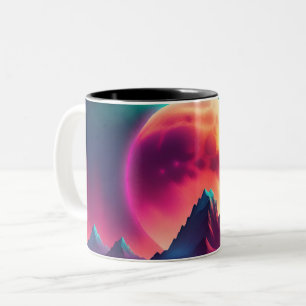 moon rising between the mountains Two-Tone coffee mug