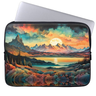 Moon Rising Over Mountains, Retro Colour Design Laptop Sleeve