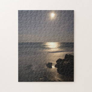 Moon Rising Over Ocean Jigsaw Puzzle