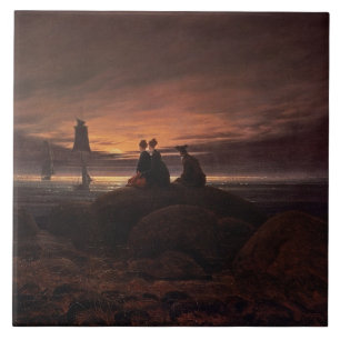 Moon Rising Over the Sea, 1822 (oil on canvas) Ceramic Tile