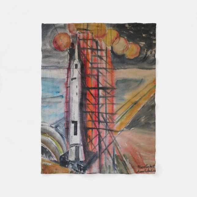 Moon Rocket 1969 Historical Memorabilia Fleece Blanket (Front)