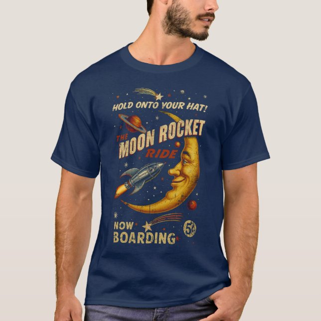 Moon Rocket Ride Men’s T-Shirt (Navy) (Front)