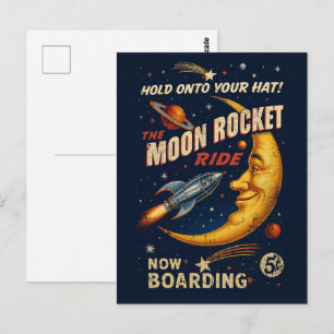 Moon Rocket Ride Postcard – Vintage Retro Sci-Fi