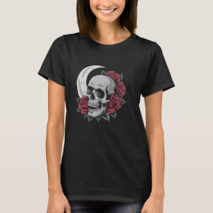 Moon Rose Skull Gothic Illustration Emo Death Meta T-Shirt