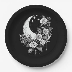 Moon Roses - Romantic Goth - Whimsigoth Witchy Wit Paper Plate