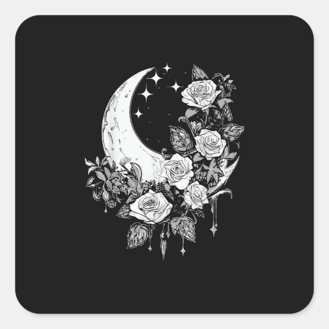 Moon Roses - Romantic Goth - Whimsigoth Witchy Wit Square Sticker (Front)