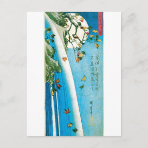 Moon Seen through Maple Leaves and Waterfall Postcard