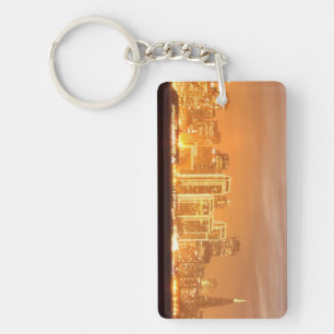 Moon setting over San Francisco on hazy December Key Ring