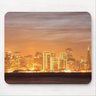 Moon setting over San Francisco on hazy December Mouse Pad