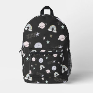 Moon Shooting Star Planet Rainbow Cute Black Printed Backpack