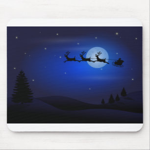 Moon Silhouettes Santa Claus Reindeers Santa Mouse Pad